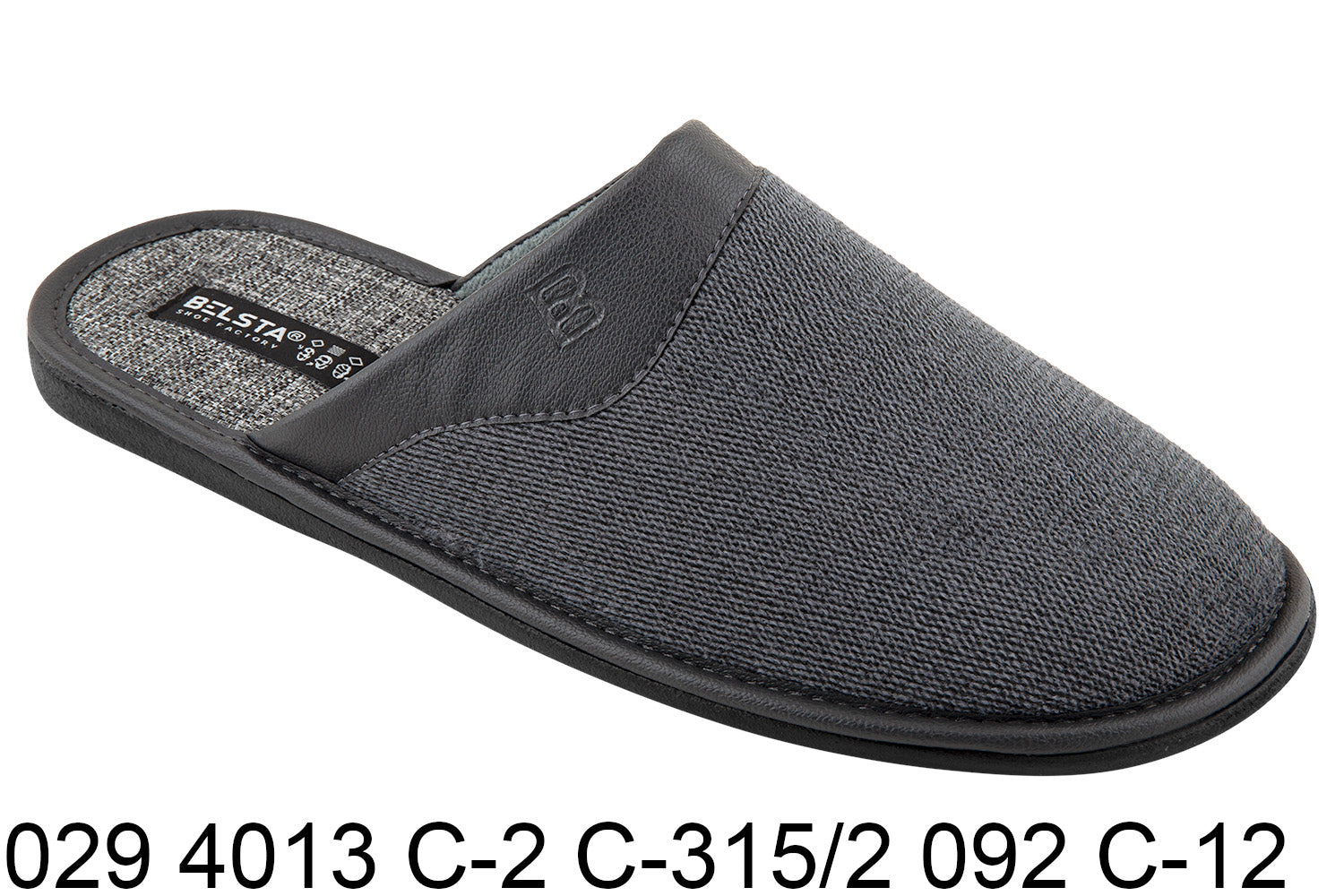 Men's slippers made of black velvet with a print, decorated with a turn-down cuff made of eco-leather.