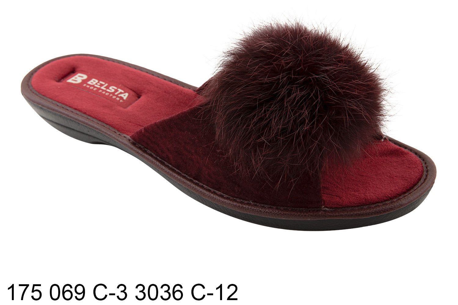 Indoor women's open velvet slippers decorated with natural fur