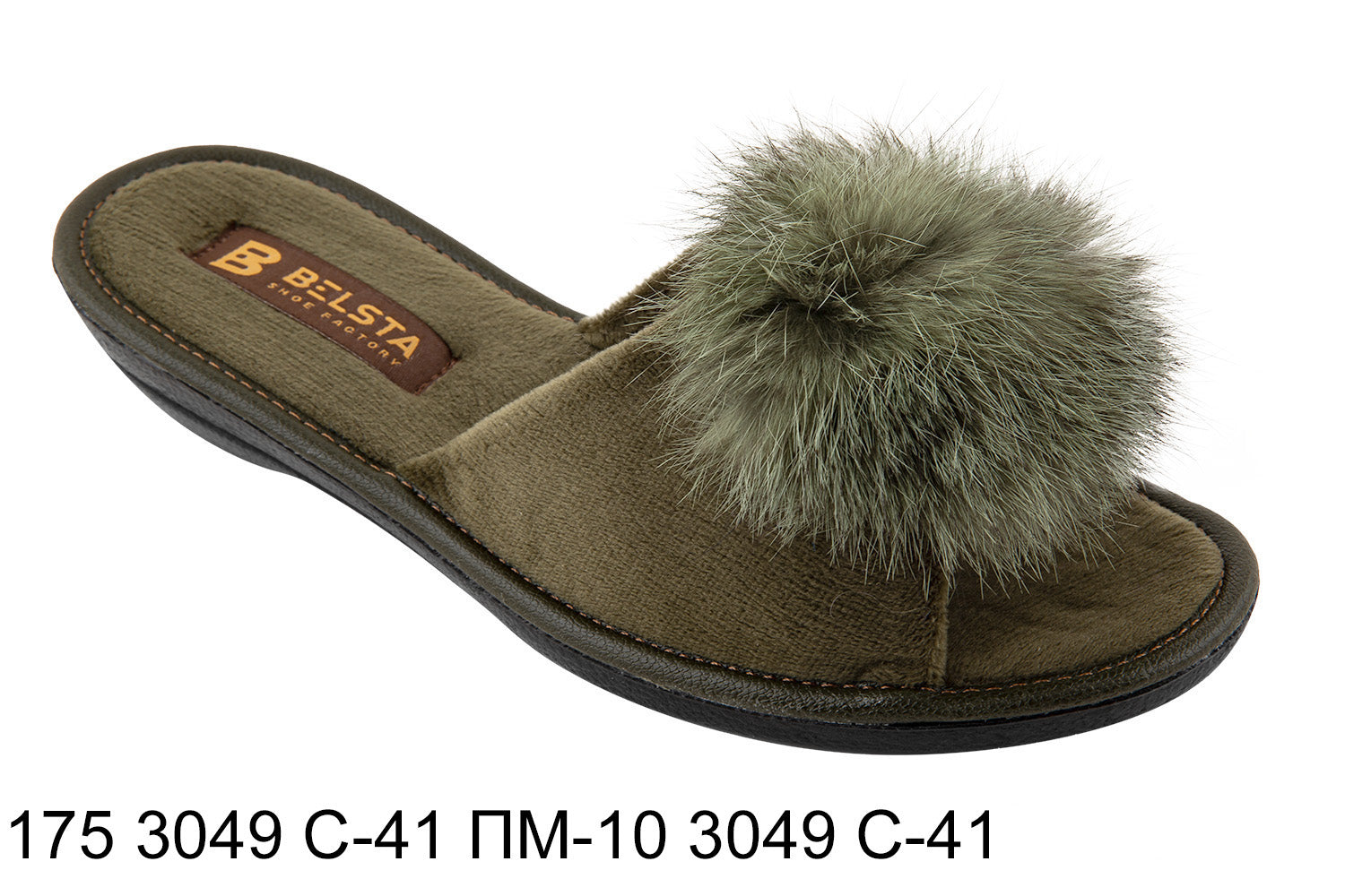 Indoor women's open velvet slippers decorated with natural fur