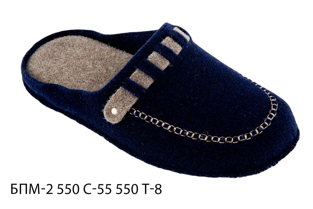 Men's closed-toe indoor slippers made of Italian felt, decorated with a felt strap
