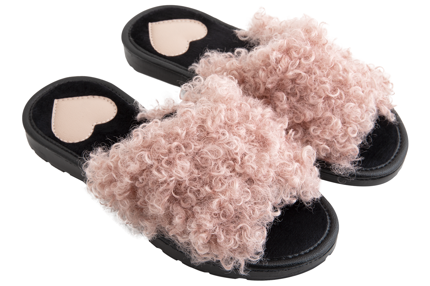 Women's open-toe house slippers made of eco-shearling