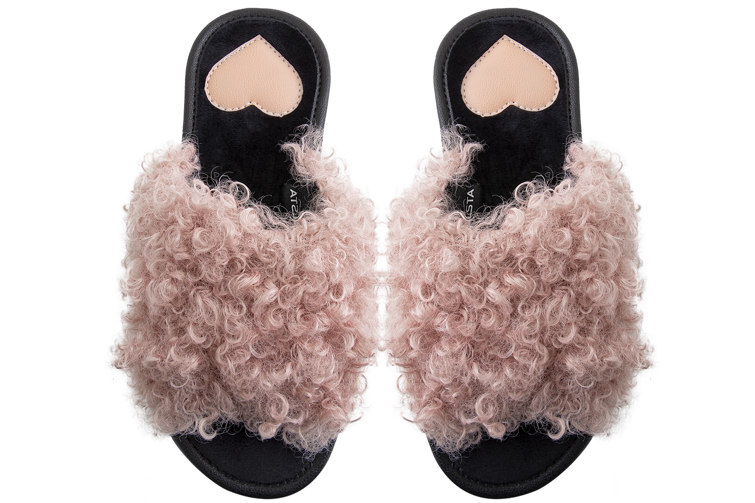 Women's open-toe house slippers made of eco-shearling
