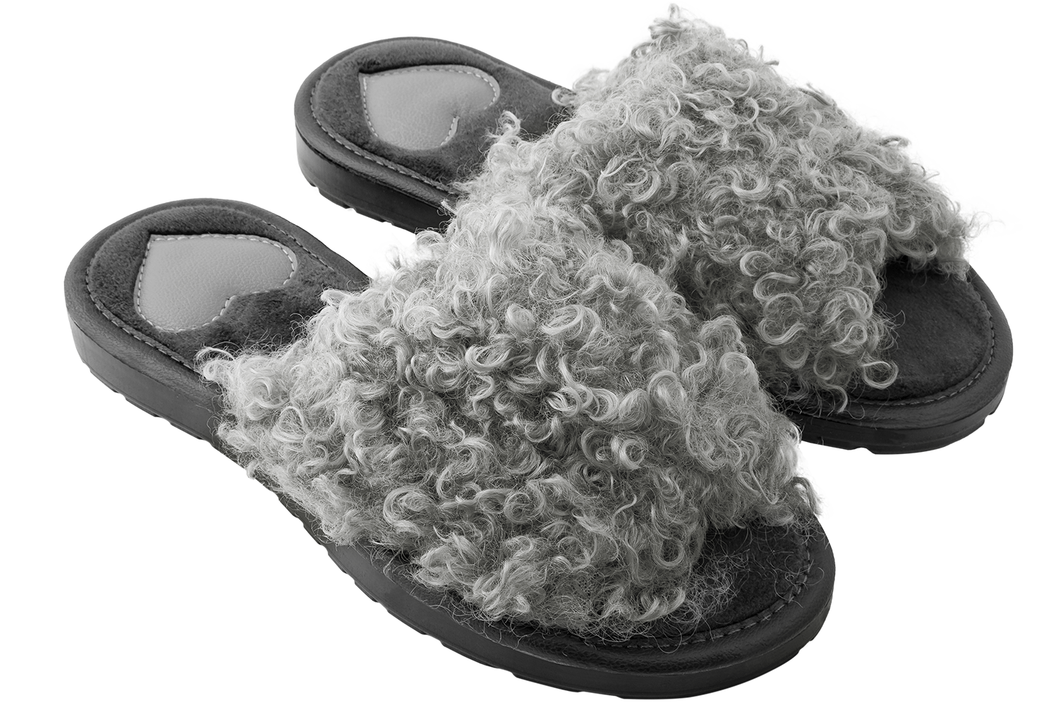 Women's open-toe house slippers made of eco-shearling