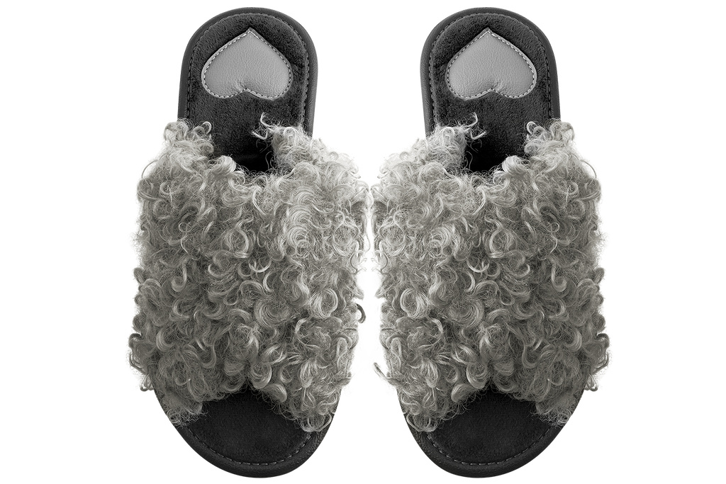 Women's open-toe house slippers made of eco-shearling