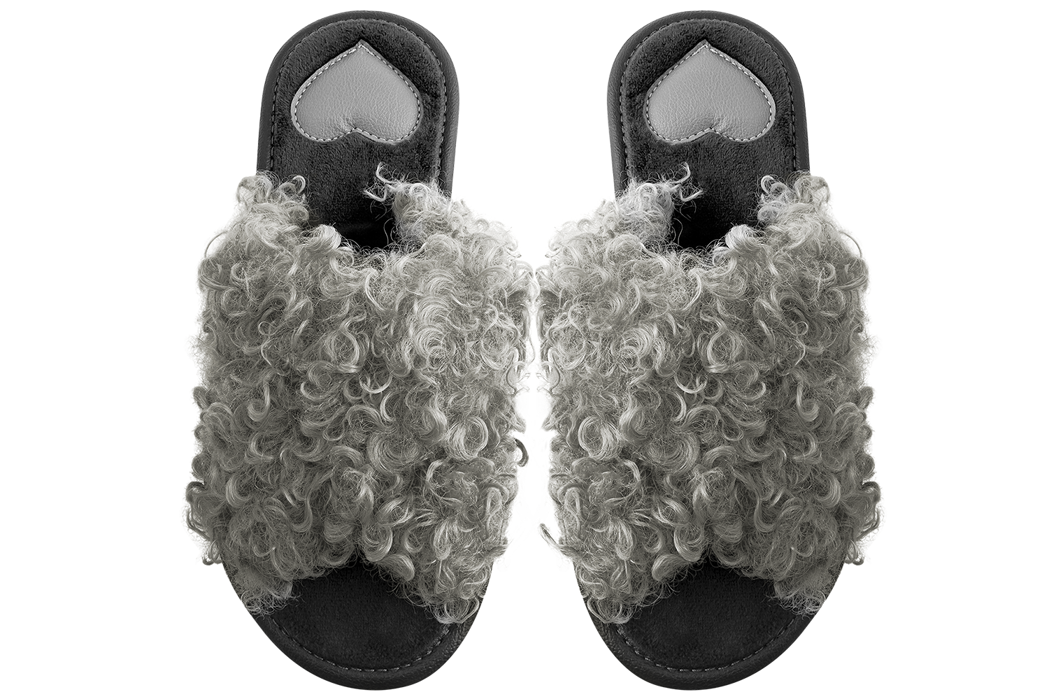 Women's open-toe house slippers made of eco-shearling
