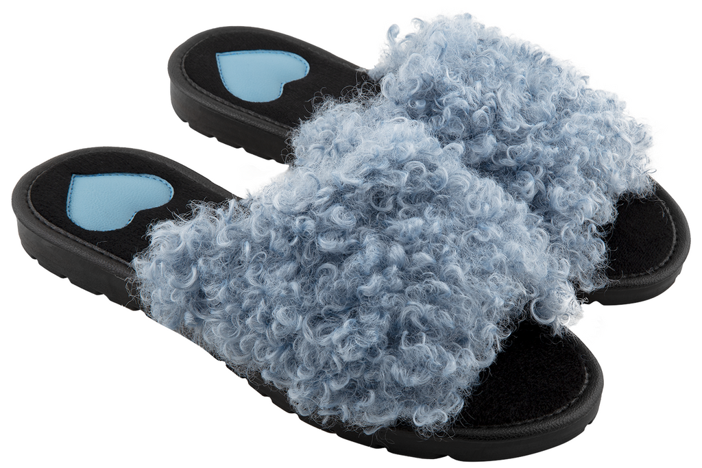 Women's open-toe house slippers made of eco-shearling