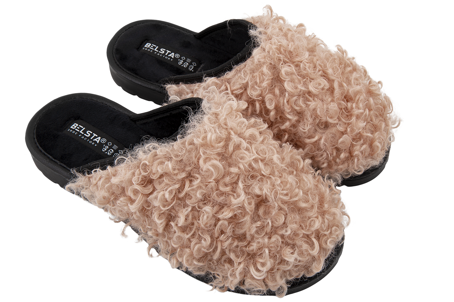 Women's closed-toe slippers made of beige eco-shearling