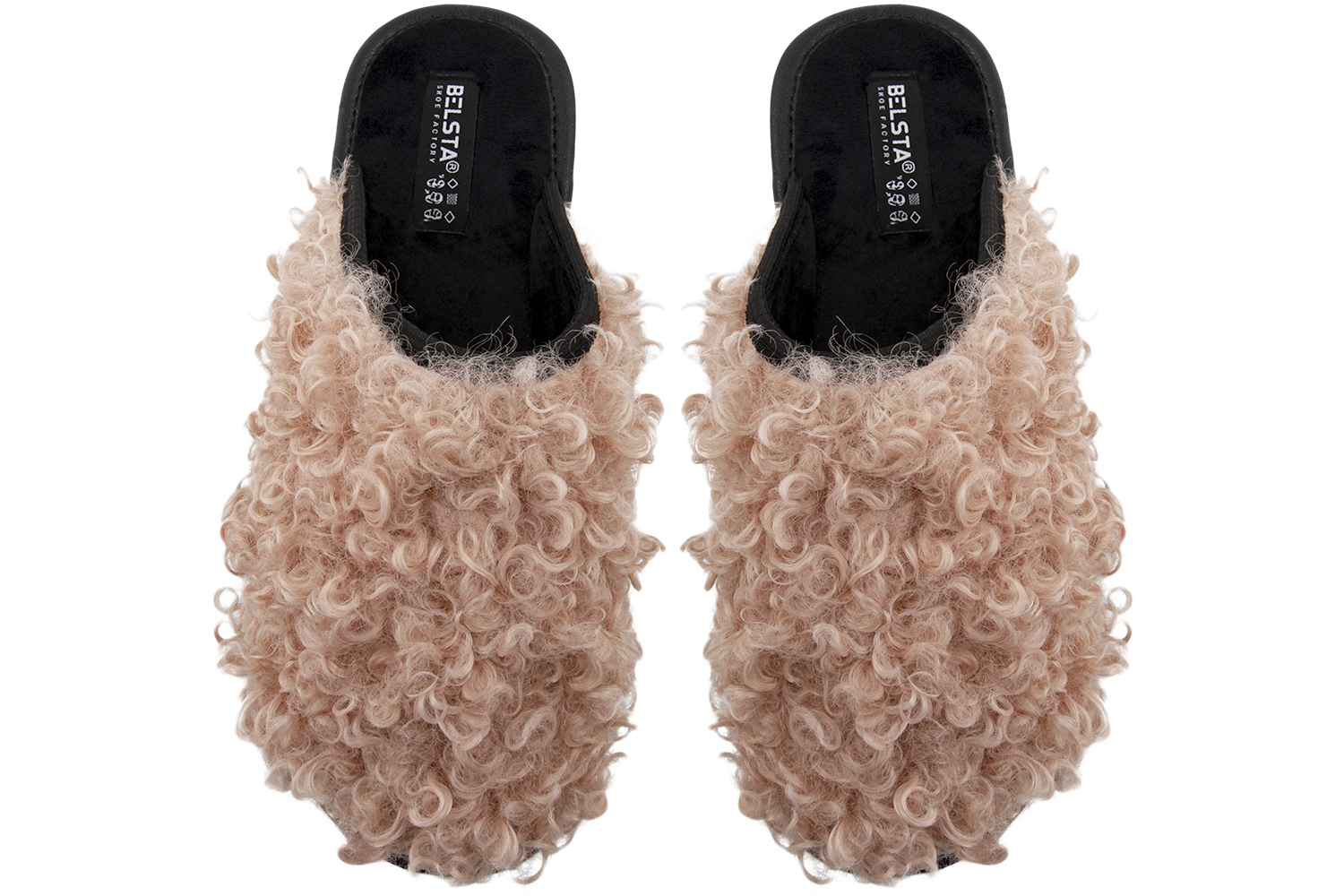 Women's closed-toe slippers made of beige eco-shearling