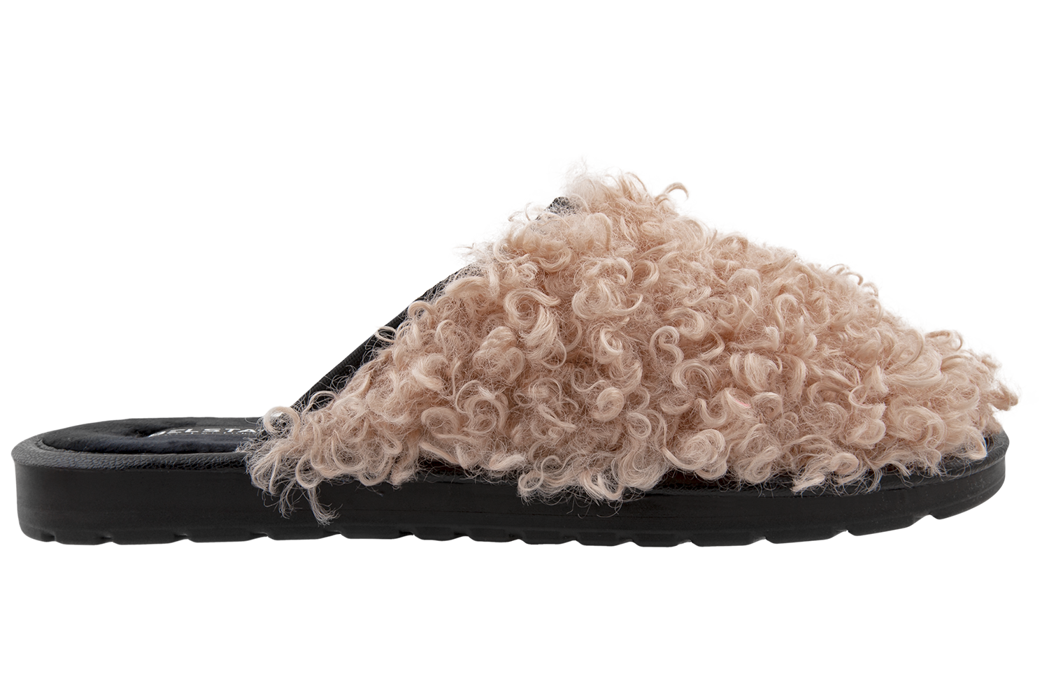 Women's closed-toe slippers made of beige eco-shearling