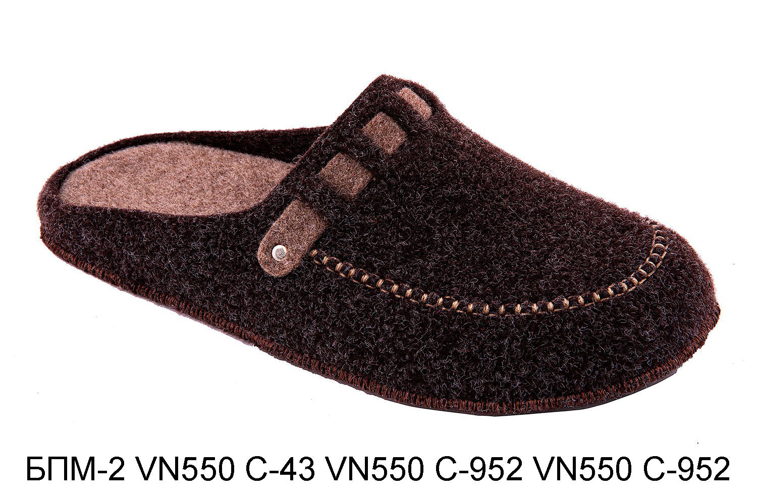 Men's closed-toe indoor slippers made of Italian felt, decorated with a felt strap
