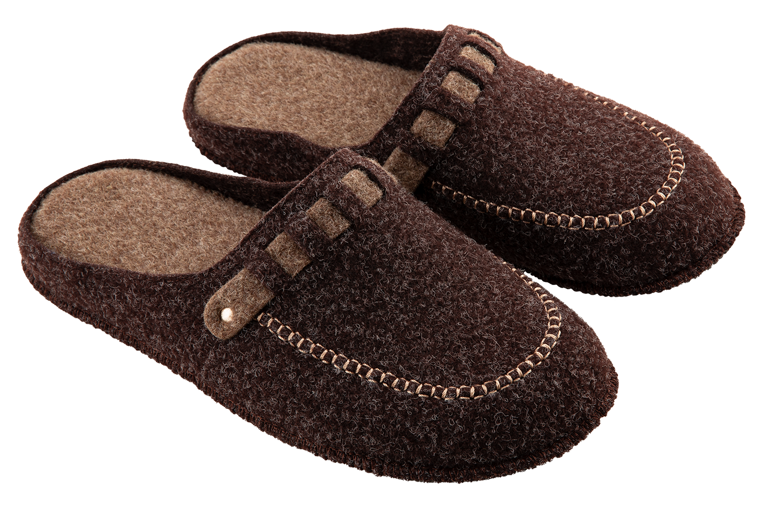 Men's closed-toe indoor slippers made of Italian felt, decorated with a felt strap