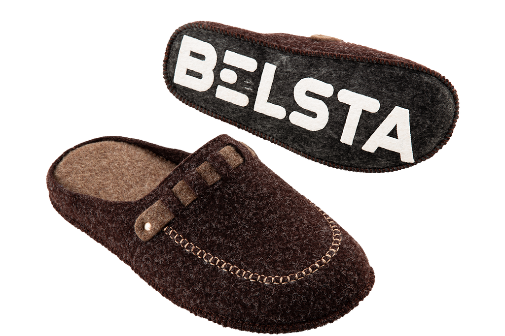 Men's closed-toe indoor slippers made of Italian felt, decorated with a felt strap