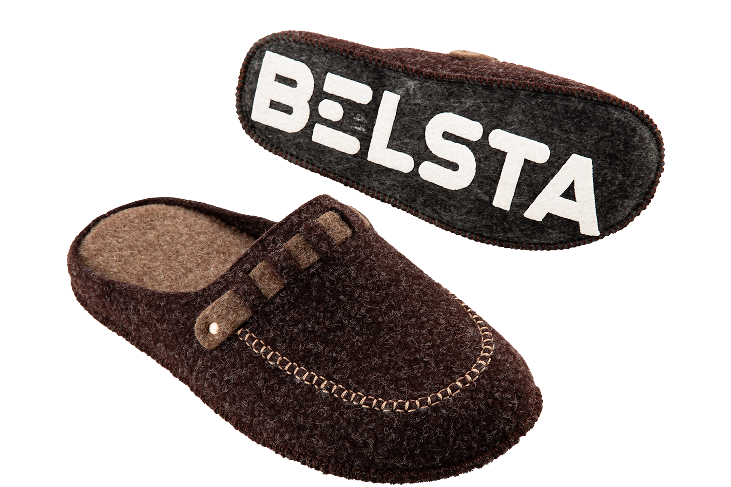 Men's closed-toe indoor slippers made of Italian felt, decorated with a felt strap