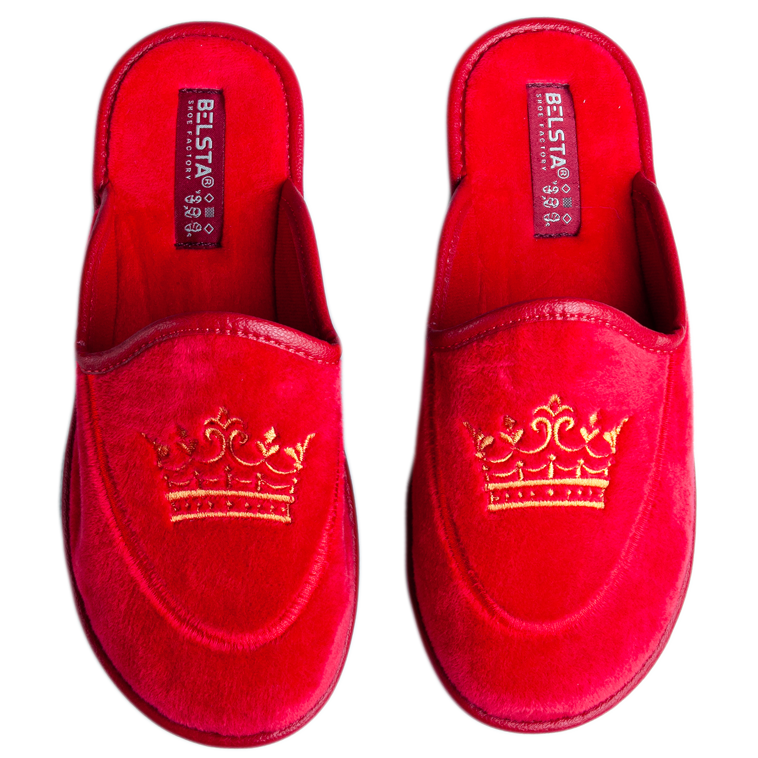 Women's closed velvet slippers with crown embroidery