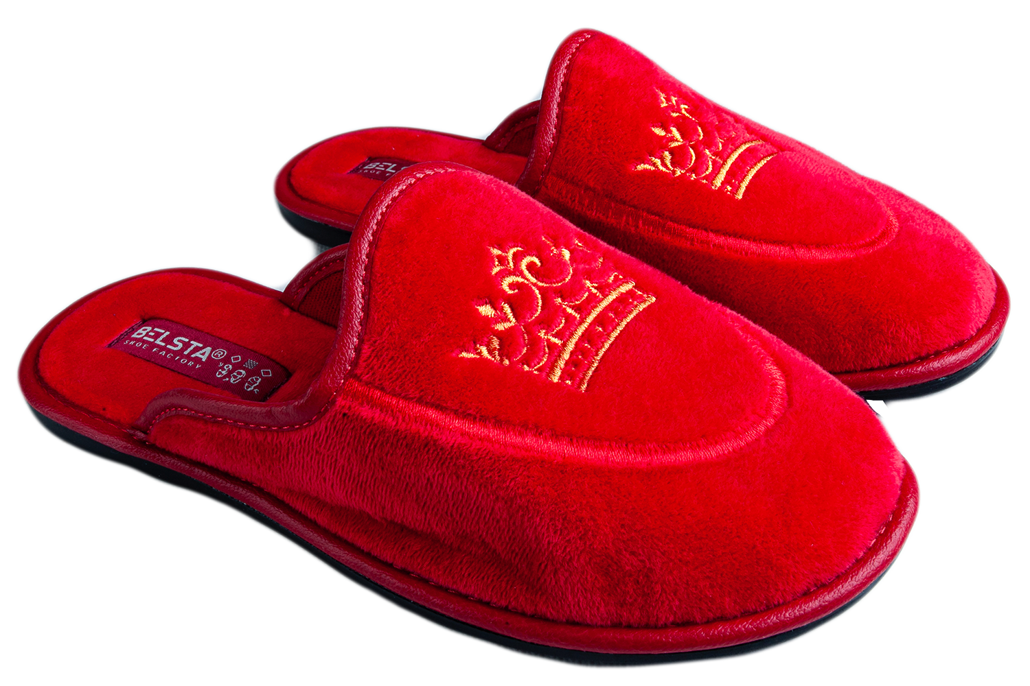 Women's closed velvet slippers with crown embroidery