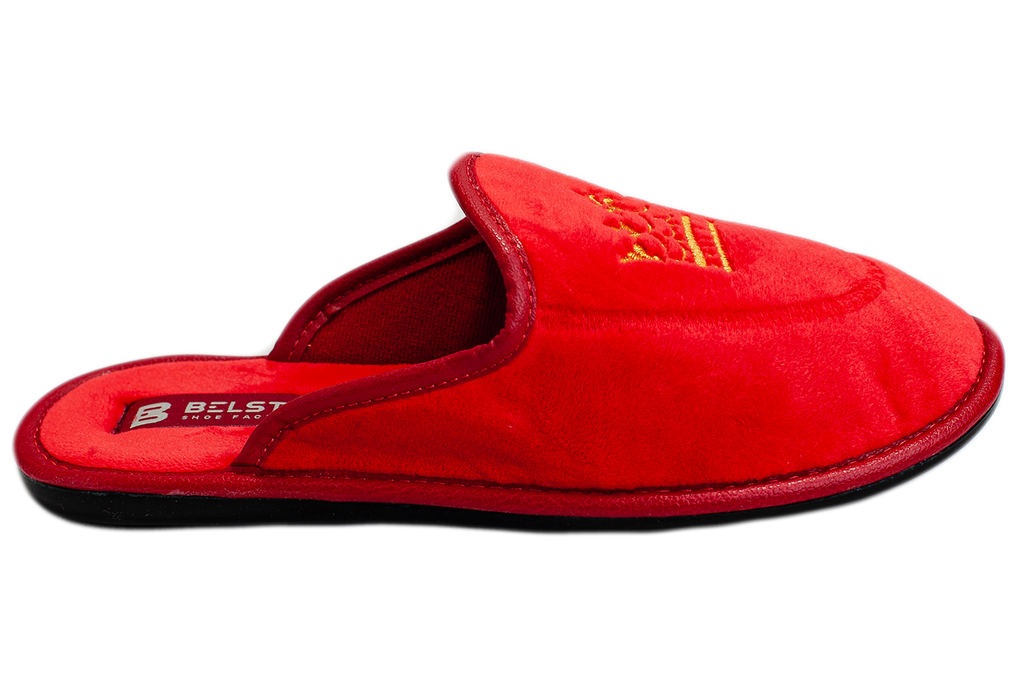 Women's closed slippers made of black velvet, decorated with a Crown embroidery.