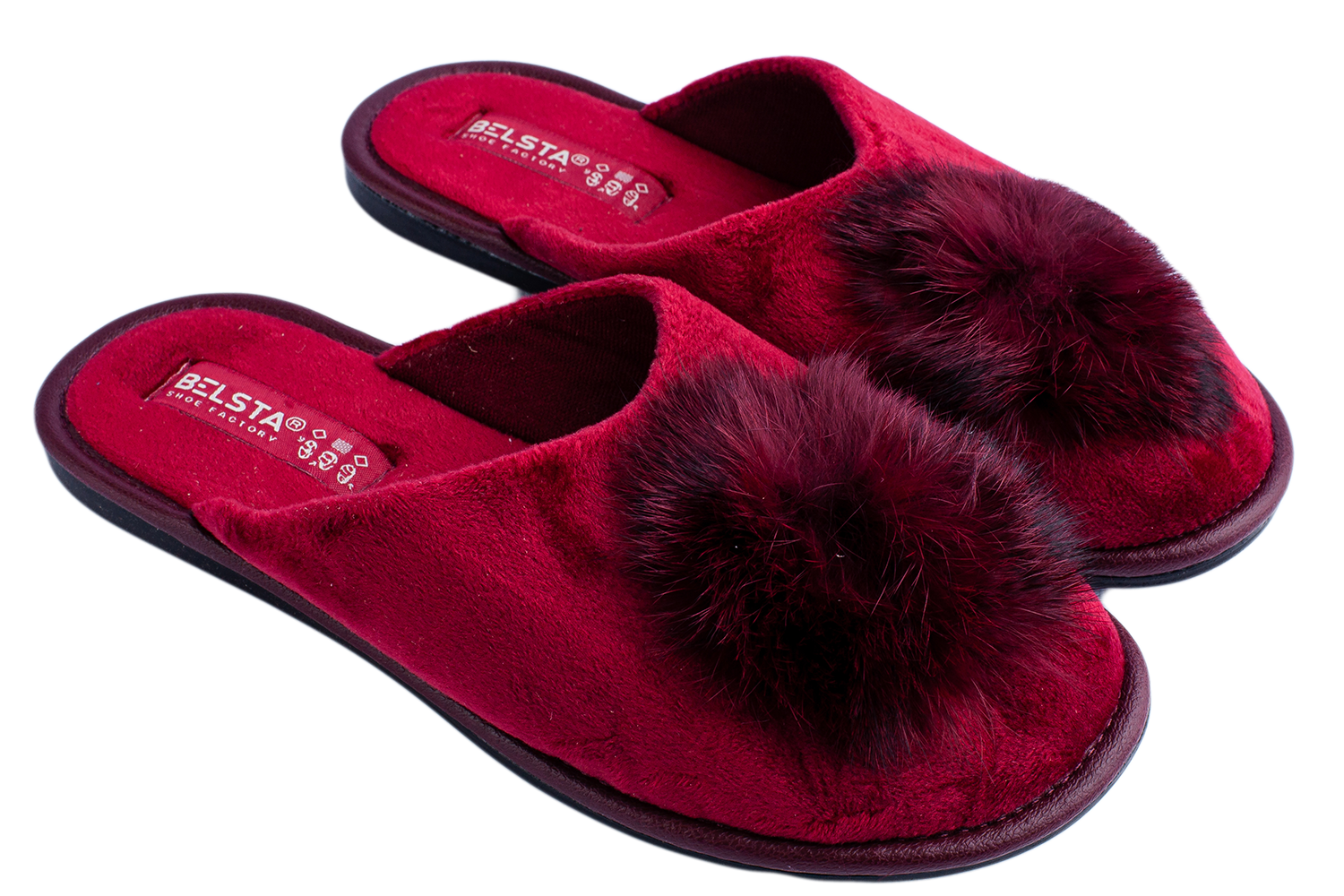 Indoor closed women's velvet slippers decorated with fur
