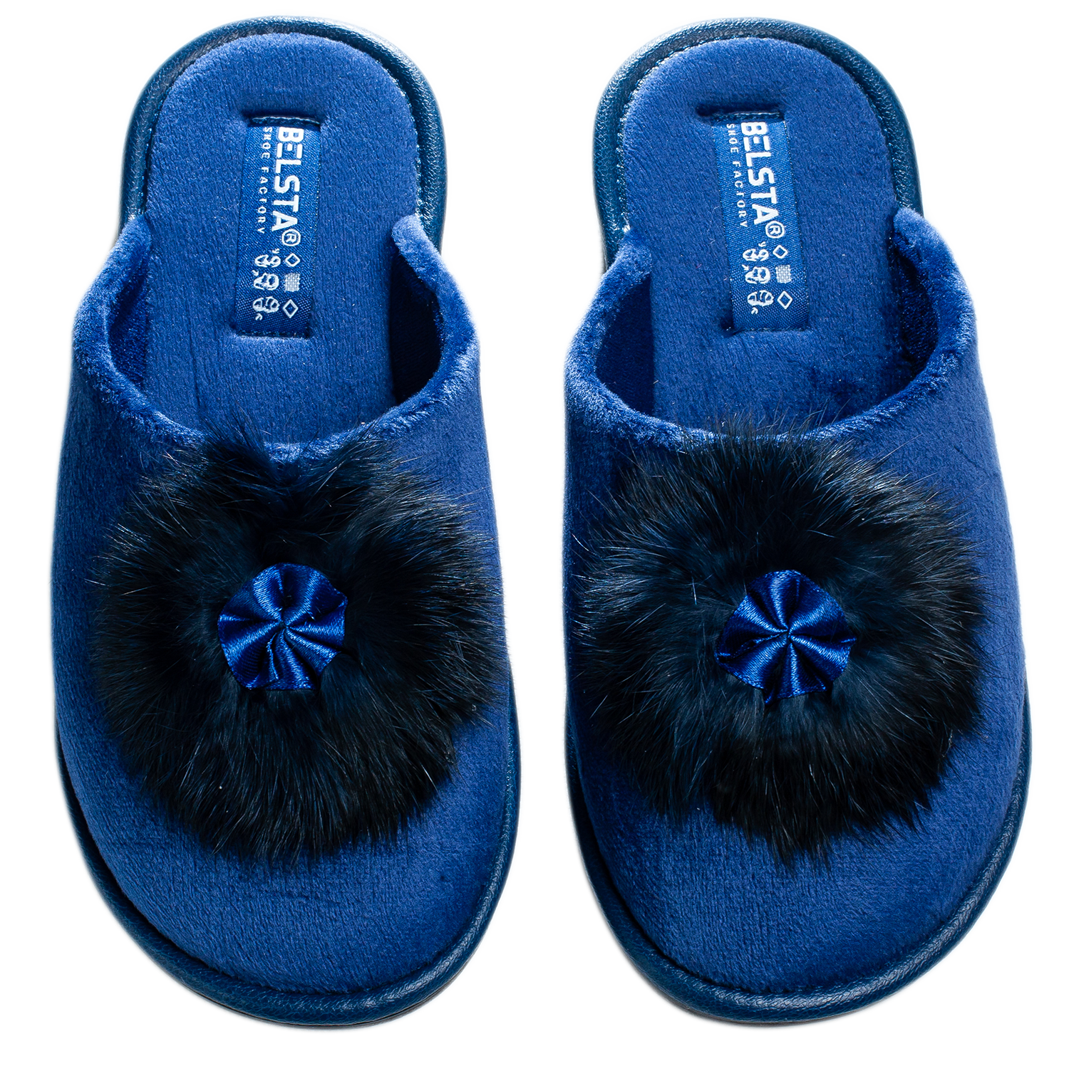 Indoor closed women's velvet slippers decorated with fur