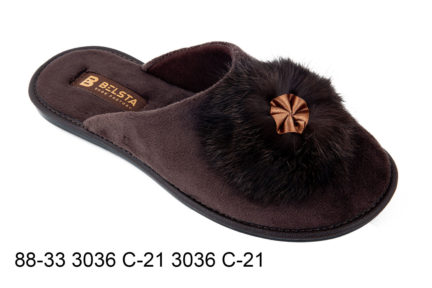 Indoor closed women's velvet slippers decorated with fur