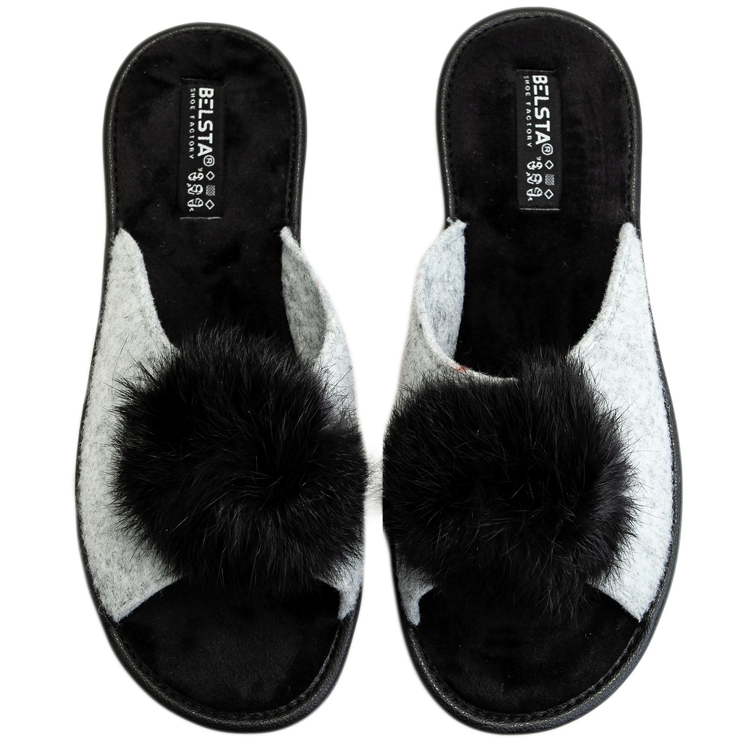 Open women's slippers made of Italian felt with fur