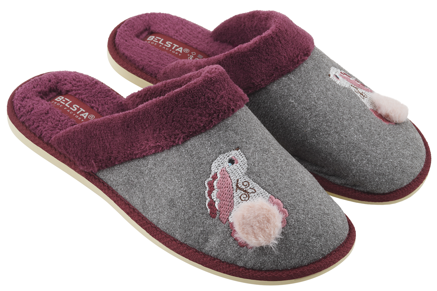 Indoor women's closed slippers made of suede and terry cloth with a bunny decoration