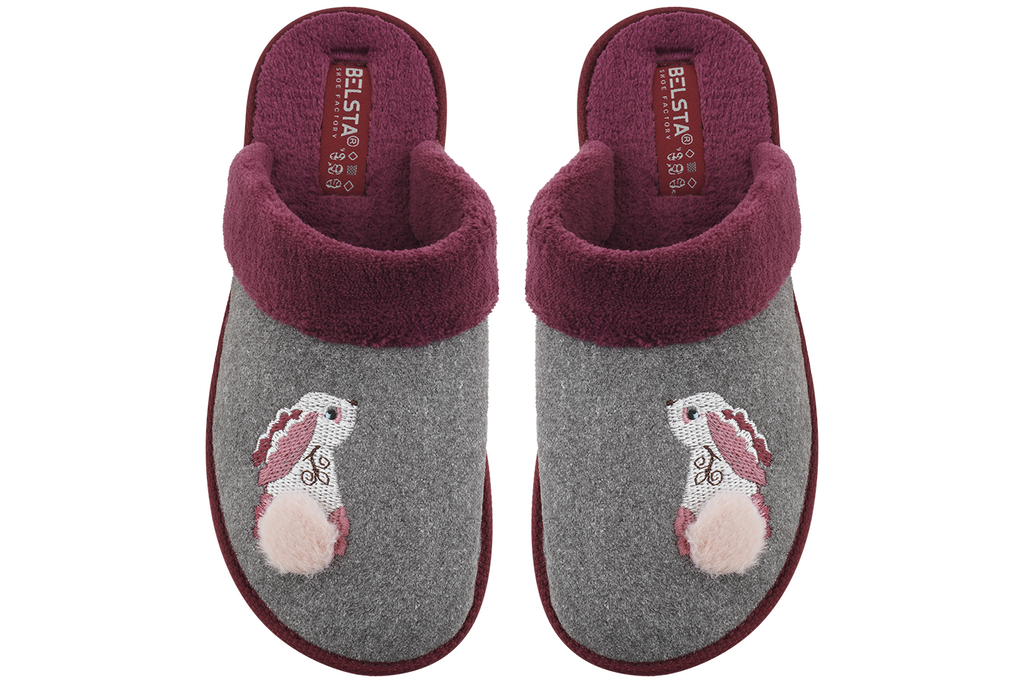 Indoor women's closed slippers made of suede and terry cloth with a bunny decoration