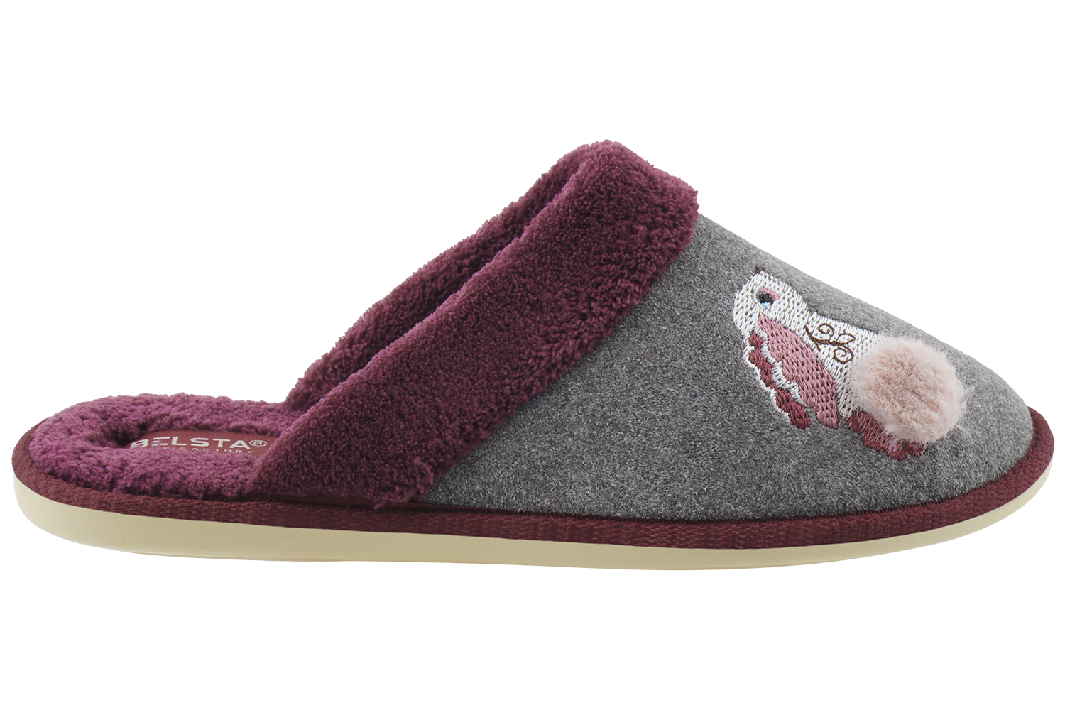 Indoor women's closed slippers made of suede and terry cloth with a bunny decoration