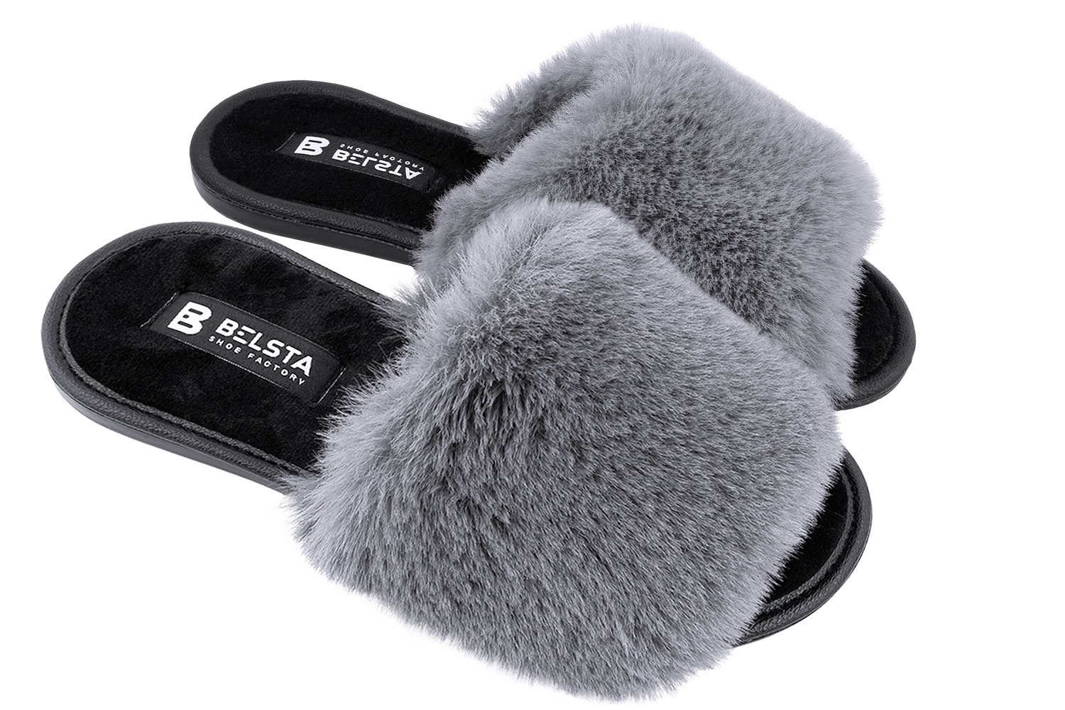 Open-toe women's slippers in red eco-fur.