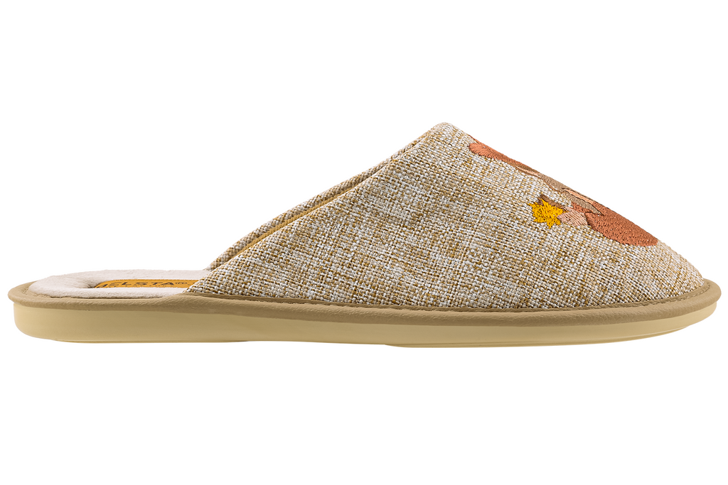 Indoor women's closed textile slippers with "Autumn mood" embroidery