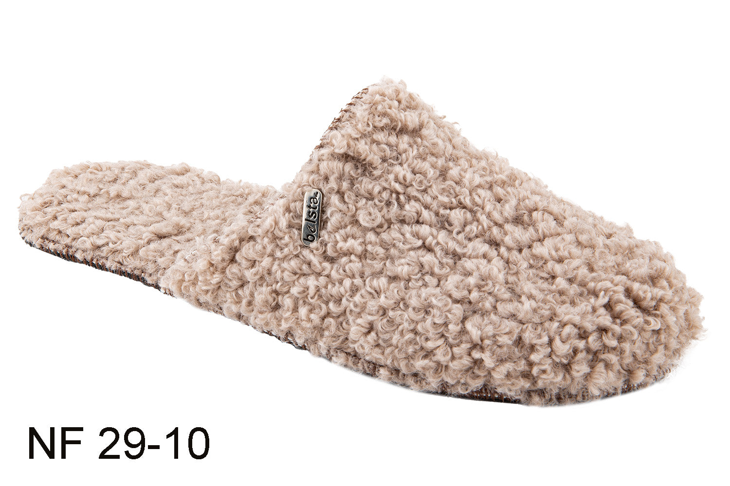 Women's closed-toe slippers BELSTA made of beige eco-shearling.