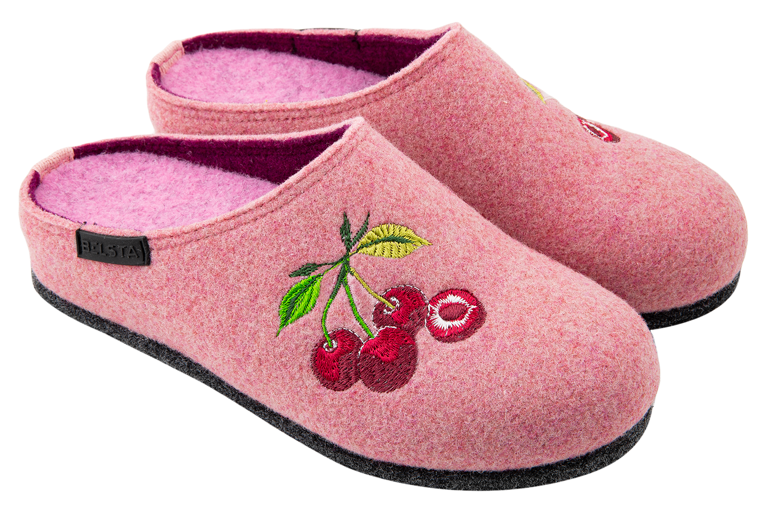Women's closed slippers made of Italian felt with lavender embroidery