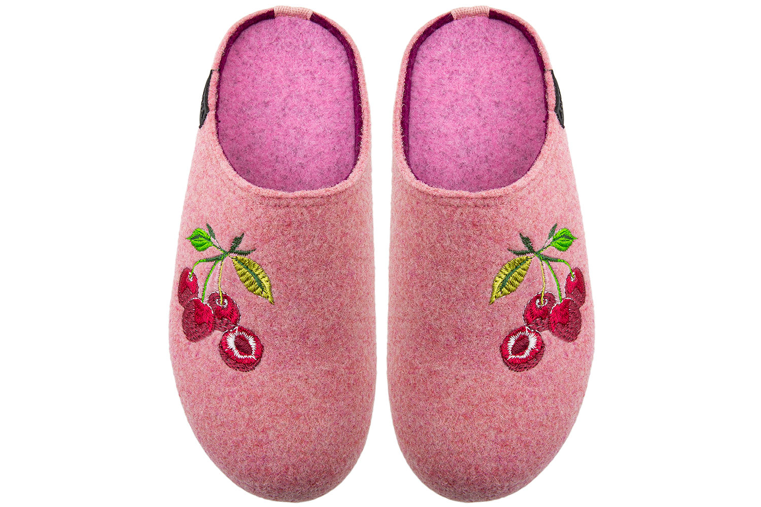 Women's closed slippers made of Italian felt with lavender embroidery