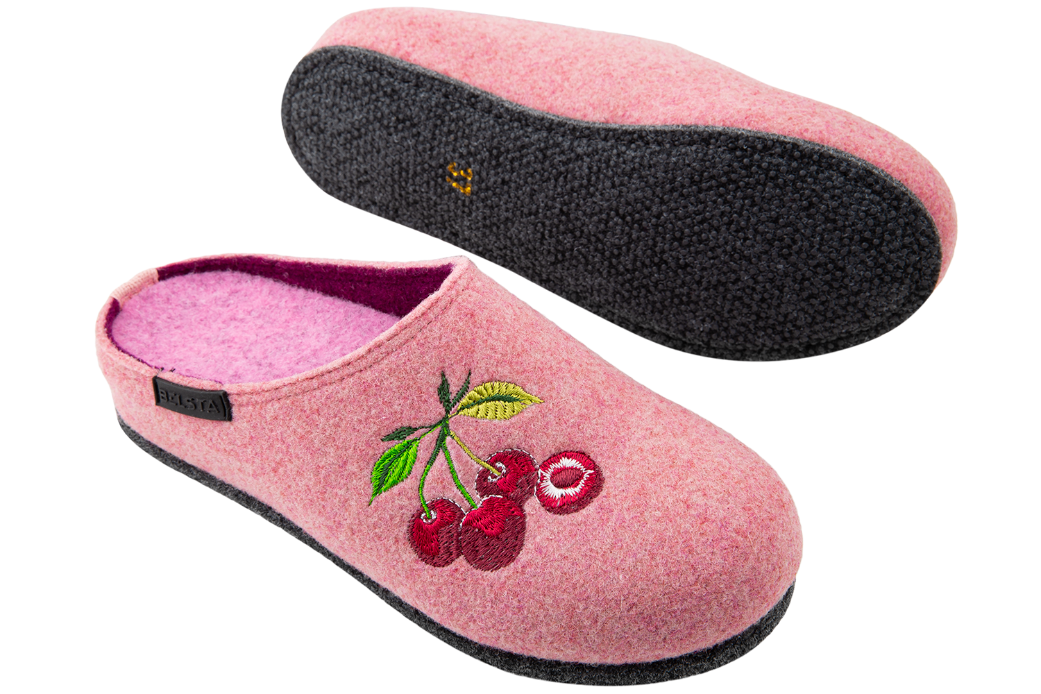 Women's closed slippers made of Italian felt with lavender embroidery