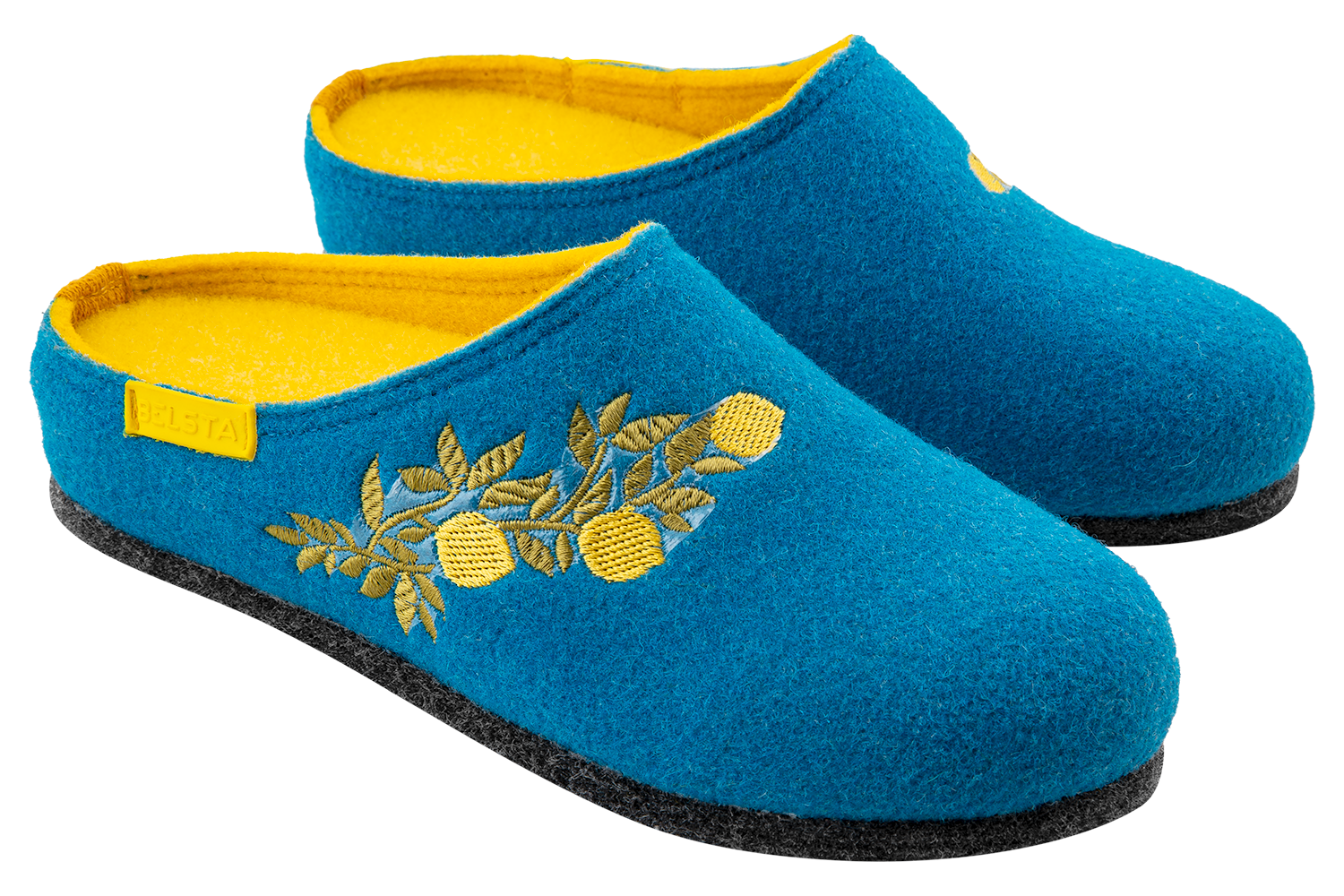 Women's closed slippers made of Italian felt with lavender embroidery