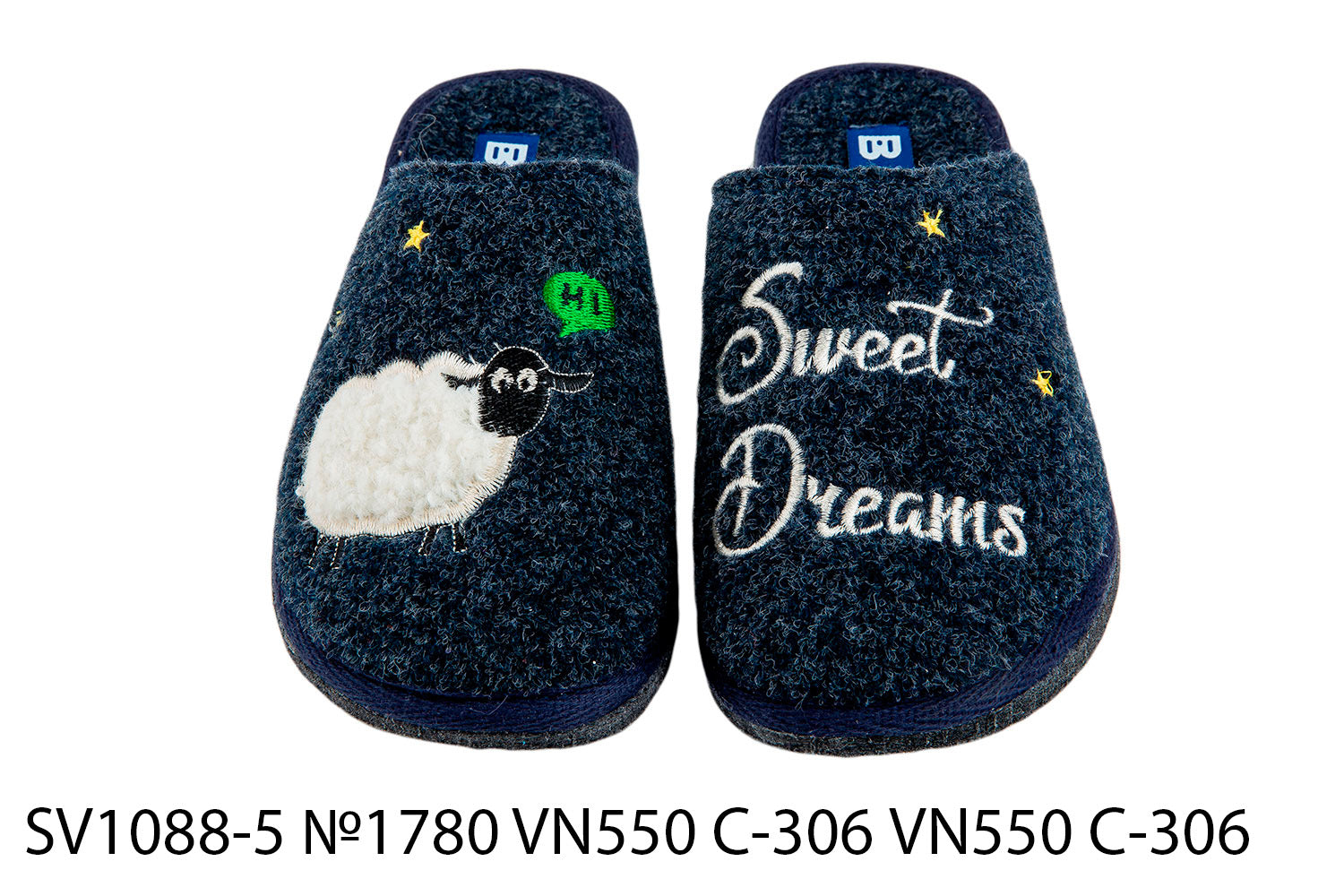 Women's closed slippers BELSTA made of Italian felt, decorated with "Sweet Dreams" embroidery and a sheep