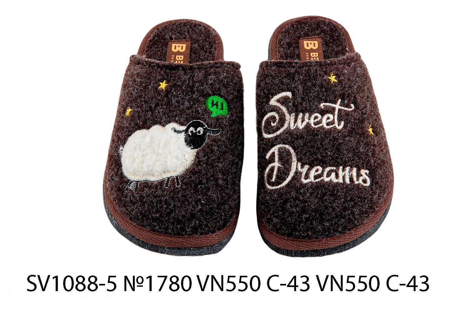 Women's closed slippers BELSTA made of Italian felt, decorated with "Sweet Dreams" embroidery and a sheep