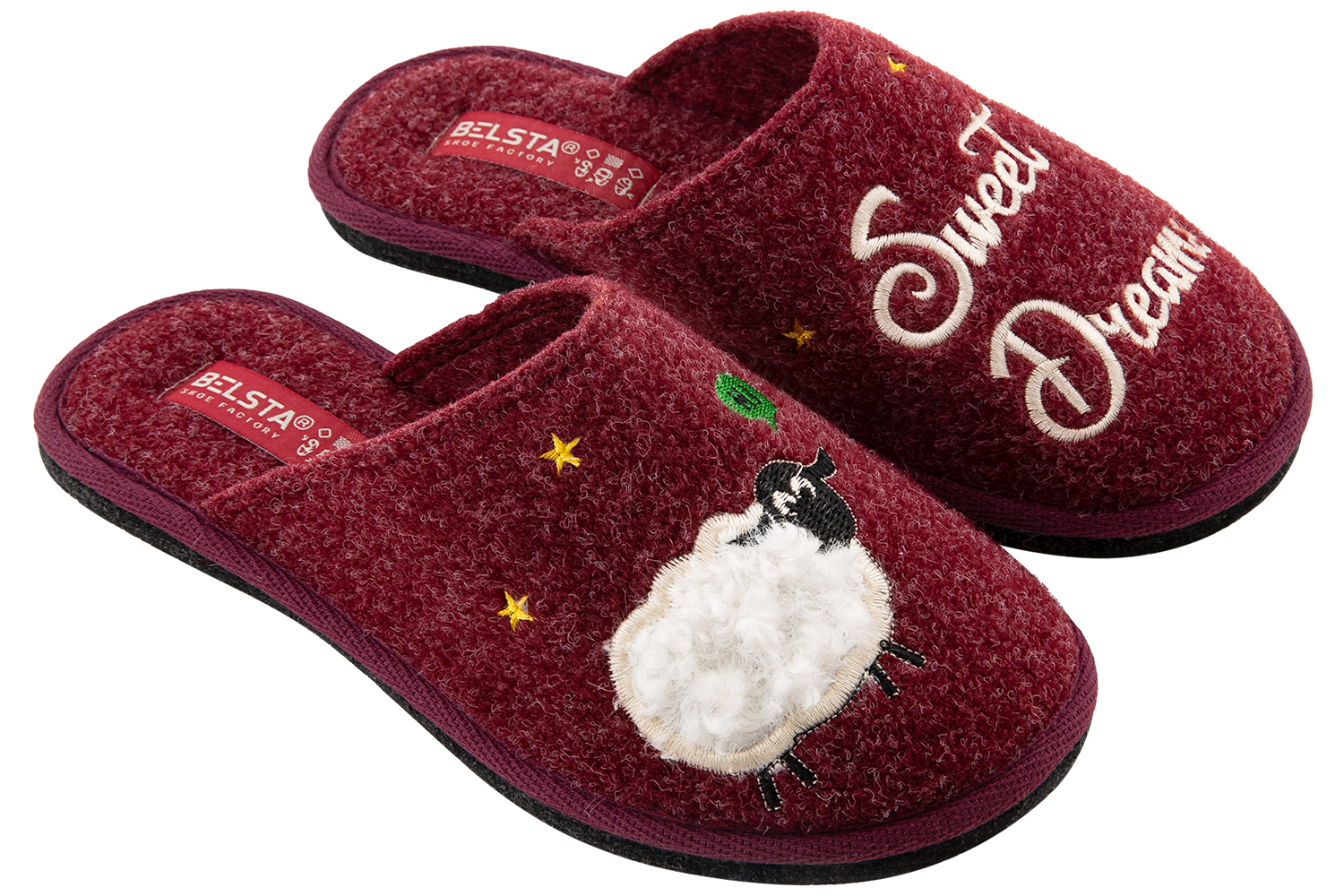 Women's closed slippers BELSTA made of Italian felt, decorated with "Sweet Dreams" embroidery and a sheep