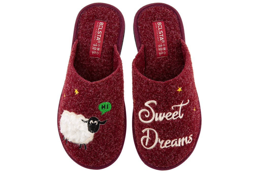 Women's closed slippers BELSTA made of Italian felt, decorated with "Sweet Dreams" embroidery and a sheep