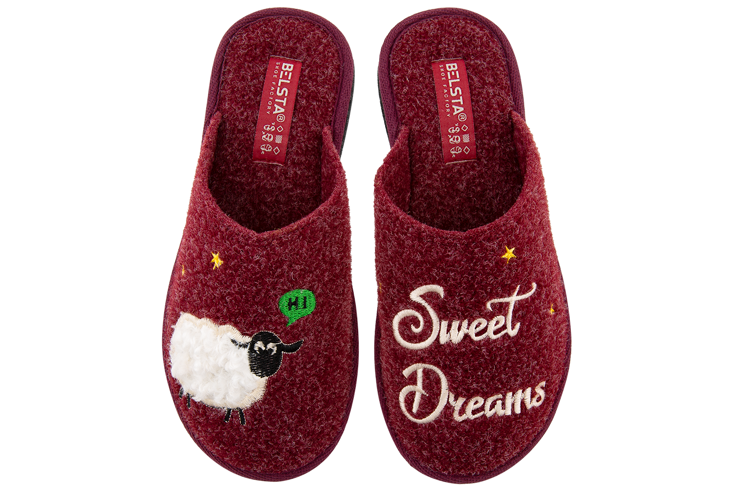 Women's closed slippers BELSTA made of Italian felt, decorated with "Sweet Dreams" embroidery and a sheep