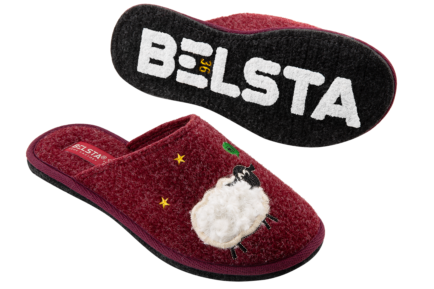 Women's closed slippers BELSTA made of Italian felt, decorated with "Sweet Dreams" embroidery and a sheep