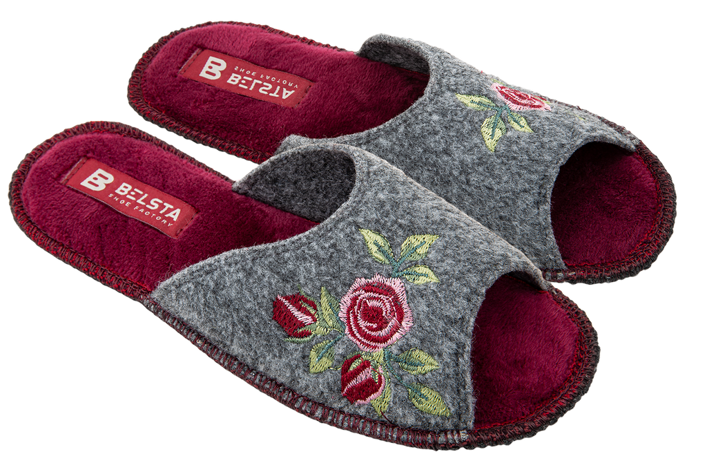 Women's open slippers BELSTA made of felt, decorated with flower embroidery