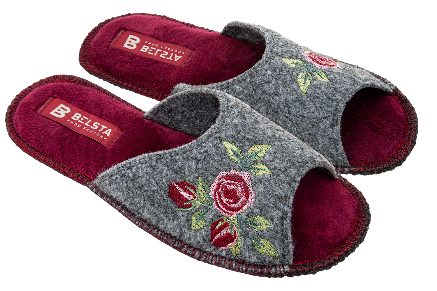 Women's open slippers BELSTA made of felt, decorated with flower embroidery