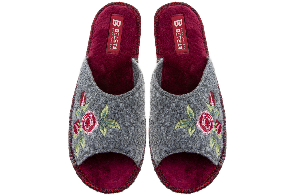 Women's open slippers BELSTA made of felt, decorated with flower embroidery