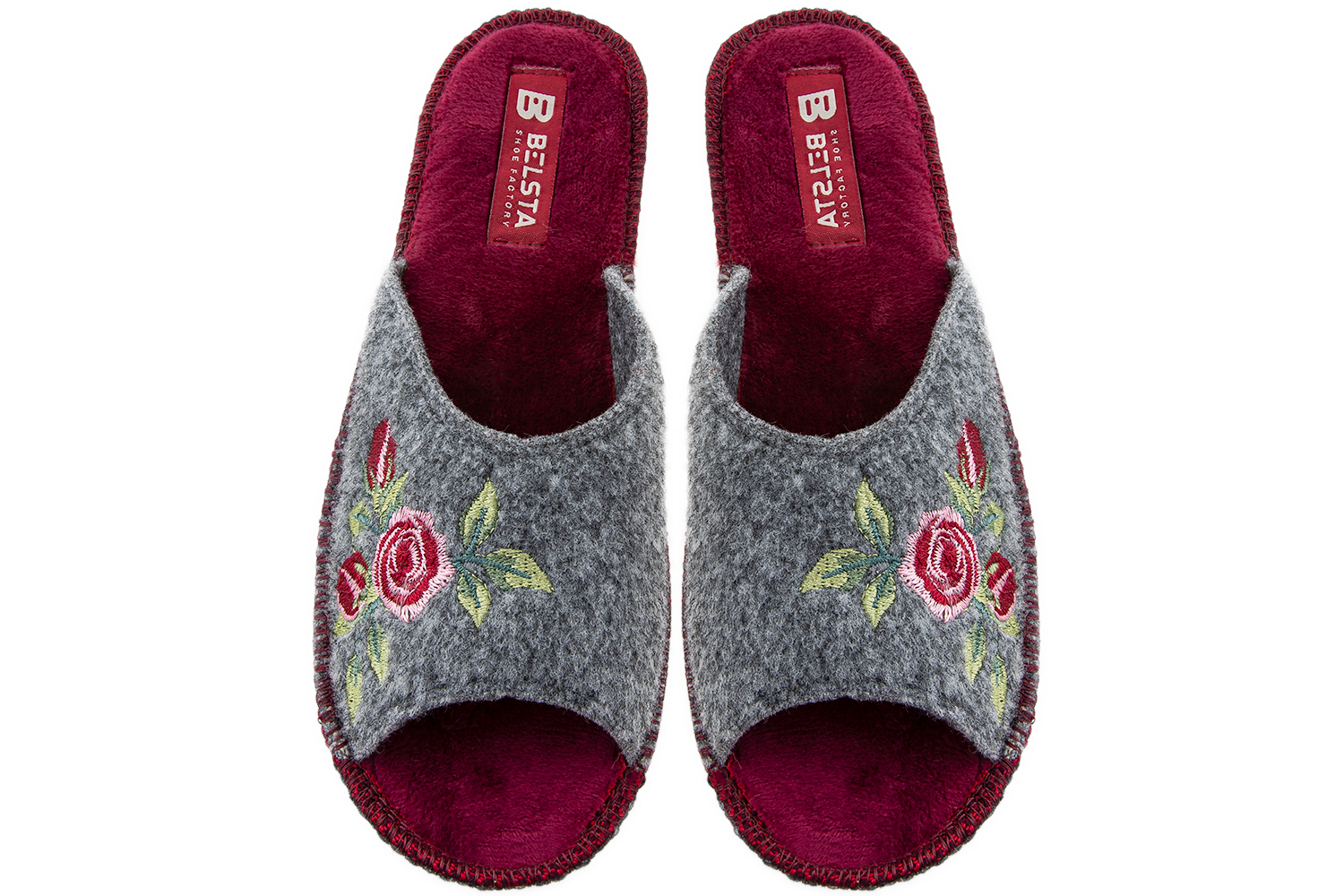 Women's open slippers BELSTA made of felt, decorated with flower embroidery