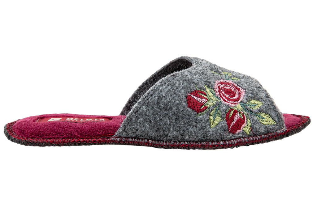 Women's open slippers BELSTA made of felt, decorated with flower embroidery