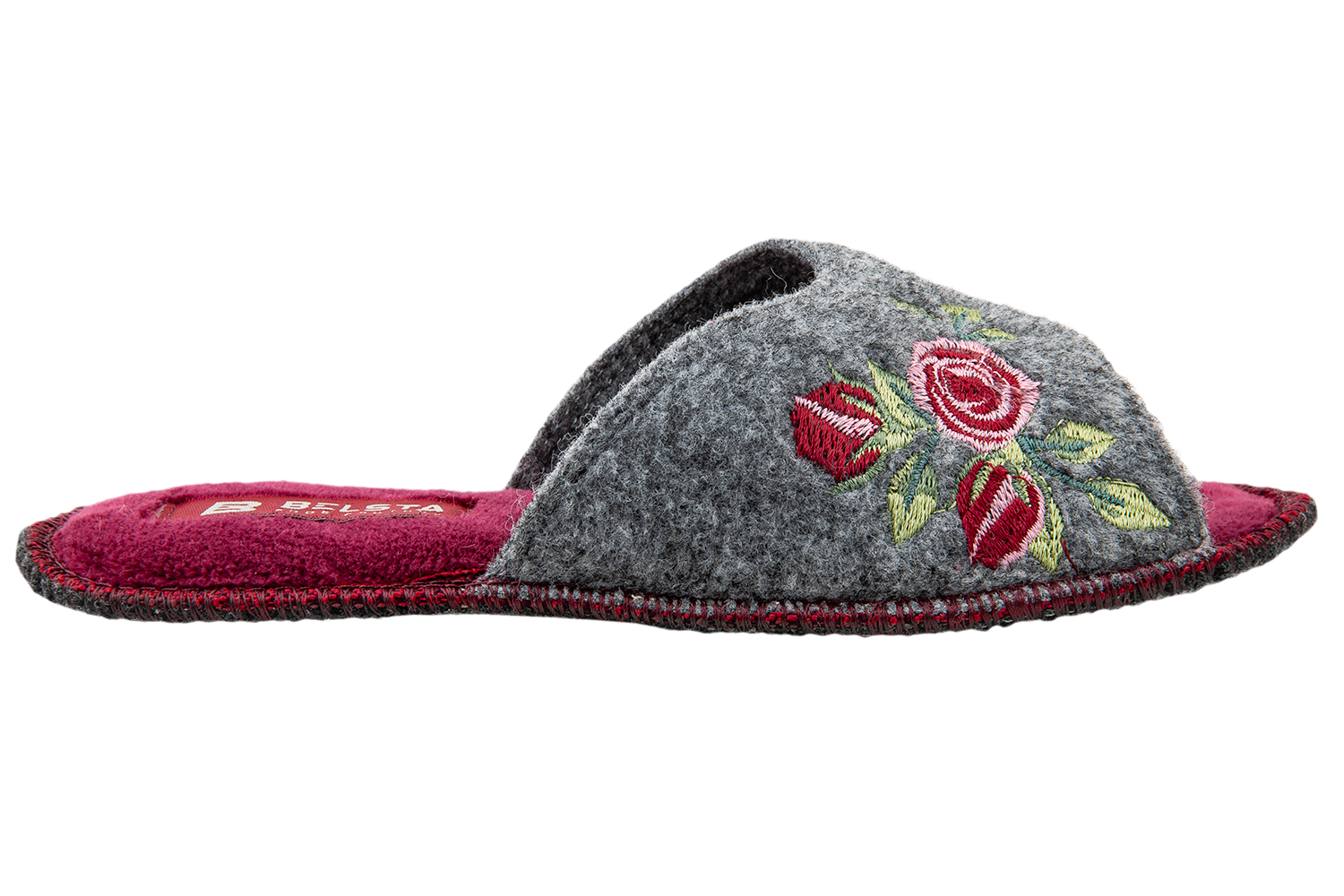 Women's open slippers BELSTA made of felt, decorated with flower embroidery