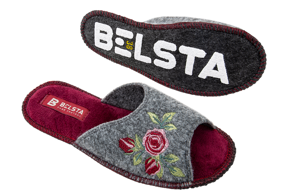 Women's open slippers BELSTA made of felt, decorated with flower embroidery