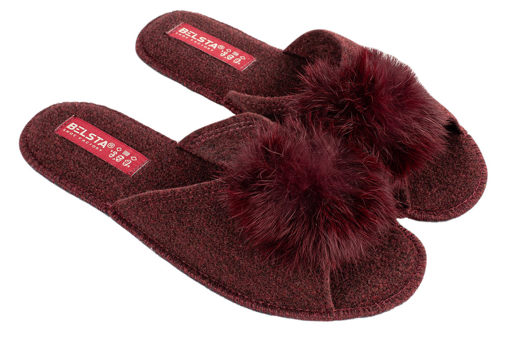 Women's open slippers BELSTA made of felt, decorated with natural fur