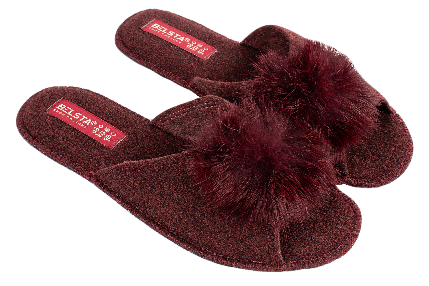 Women's open slippers BELSTA made of felt, decorated with natural fur