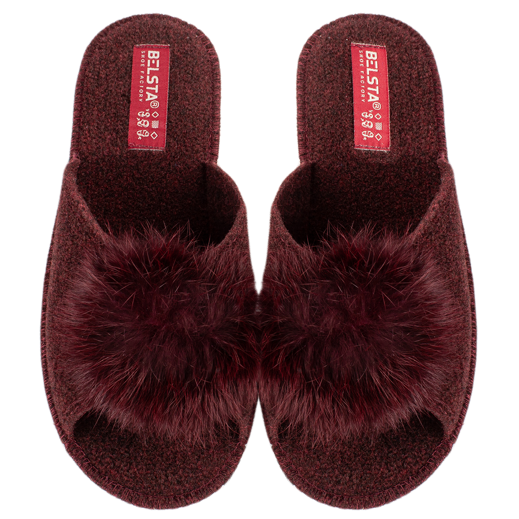 Women's open slippers BELSTA made of felt, decorated with natural fur